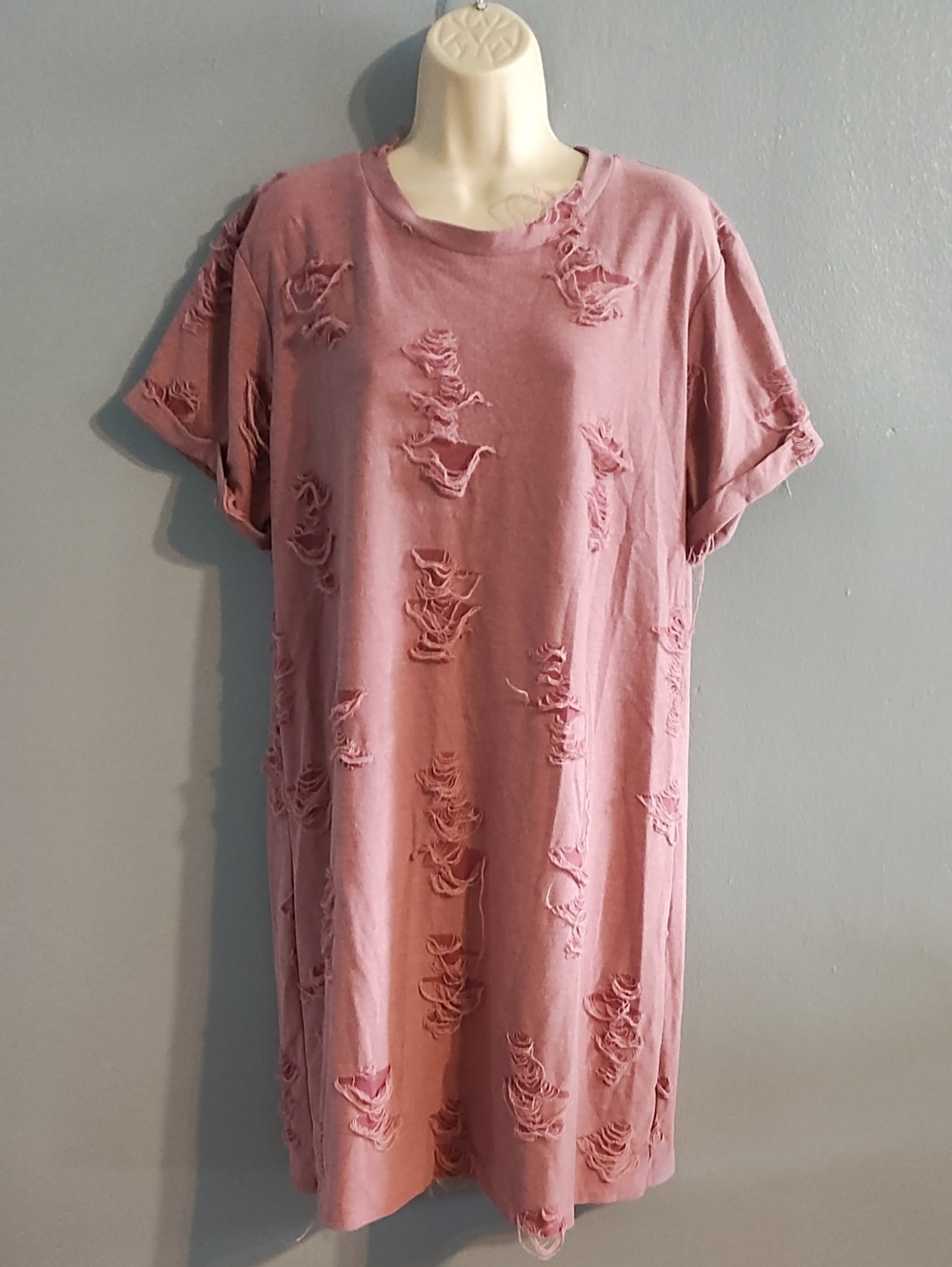 Poof New York Washed Rose Distressed Midi T-Shirt Dress - Women